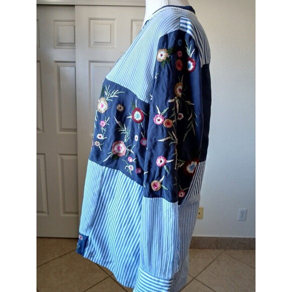 Chicos Women Boho Patchwork Embroidered Tunic Top Size 2 (M) Blue Long Sleeve - Picture 5 of 15